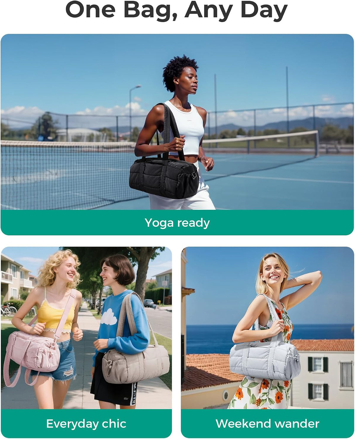 Reiki Gym Bag for Women Puffy Yoga Mat Travel Weekender Duffle Bag