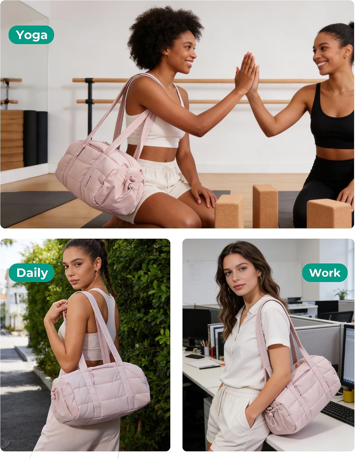 Reiki Gym Bag for Women Puffy Yoga Mat Travel Weekender Duffle Bag
