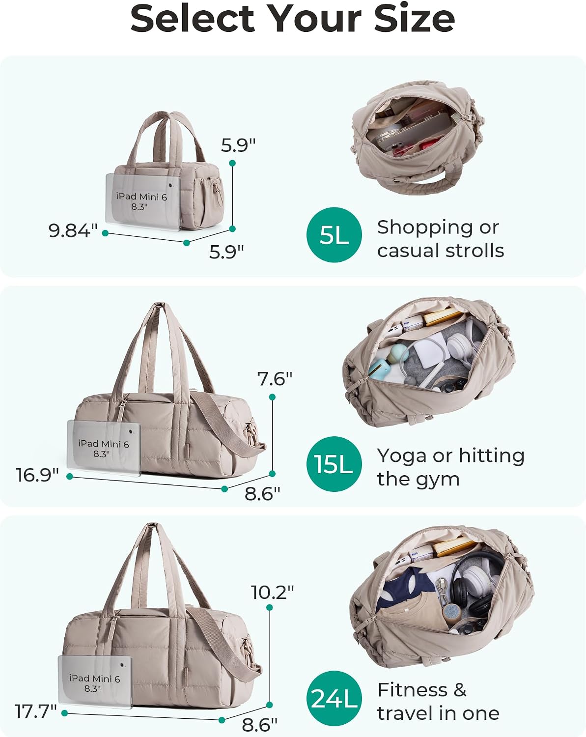 Reiki Gym Bag for Women Puffy Yoga Mat Travel Weekender Duffle Bag