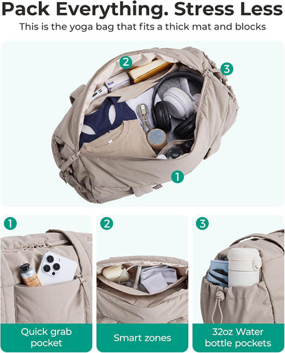Reiki Gym Bag for Women Puffy Yoga Mat Travel Weekender Duffle Bag