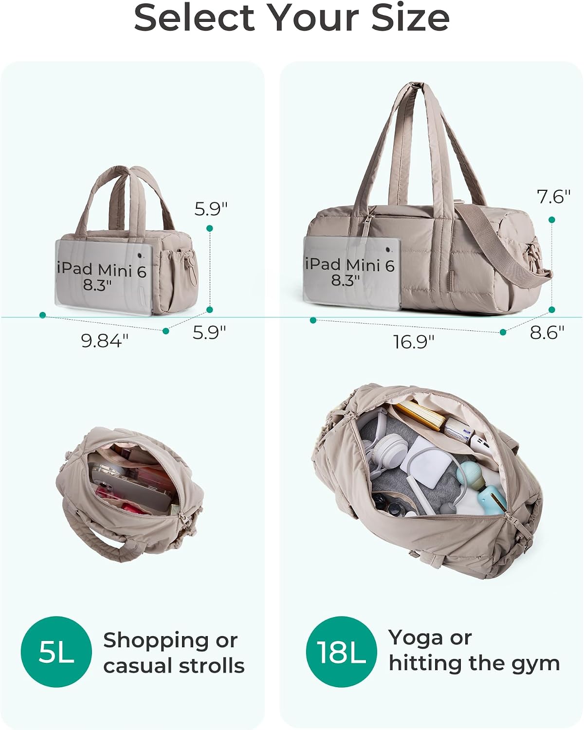 Reiki Gym Bag for Women Puffy Yoga Mat Travel Weekender Duffle Bag