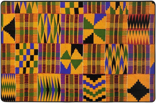 African Kente Cloth Ethnic Art Pattern Super Soft Flannel Area Rug - Multi-Use Floor Mat for Bedroom, Yoga Corner & Play Spaces
