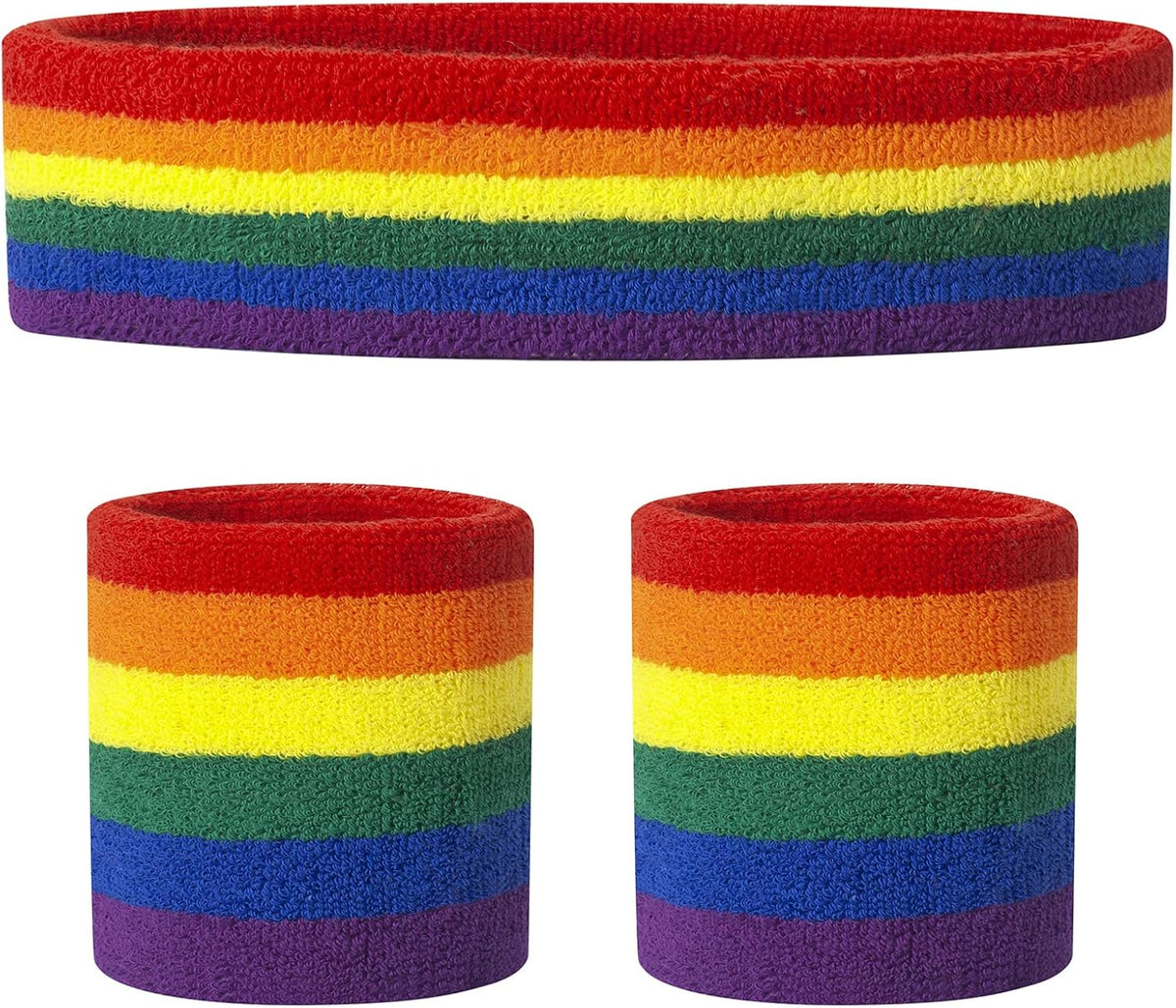 Sweatband Set Sports Headband Wristband Set Sweatbands Terry Cloth Wristband Wrist Sweatband Headbands Moisture Wicking Sweat Absorbing Head Band