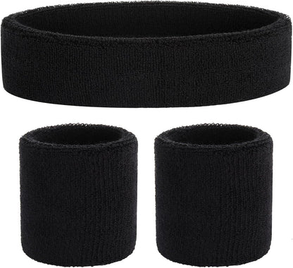 Sweatband Set Sports Headband Wristband Set Sweatbands Terry Cloth Wristband Wrist Sweatband Headbands Moisture Wicking Sweat Absorbing Head Band