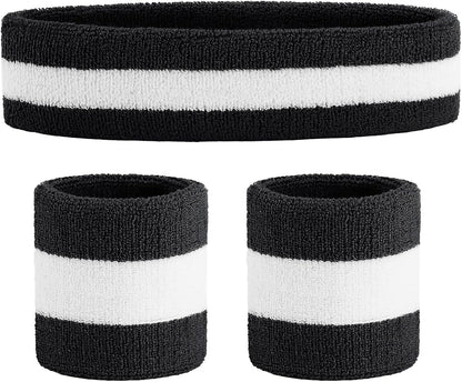 Sweatband Set Sports Headband Wristband Set Sweatbands Terry Cloth Wristband Wrist Sweatband Headbands Moisture Wicking Sweat Absorbing Head Band