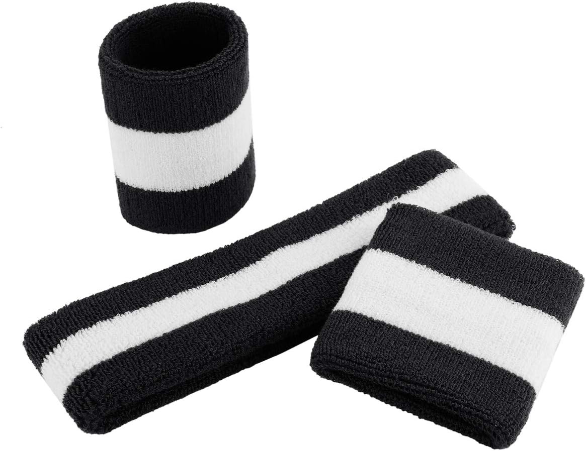 Sweatband Set Sports Headband Wristband Set Sweatbands Terry Cloth Wristband Wrist Sweatband Headbands Moisture Wicking Sweat Absorbing Head Band
