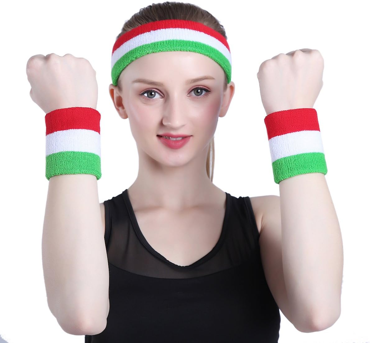 Sweatband Set Sports Headband Wristband Set Sweatbands Terry Cloth Wristband Wrist Sweatband Headbands Moisture Wicking Sweat Absorbing Head Band