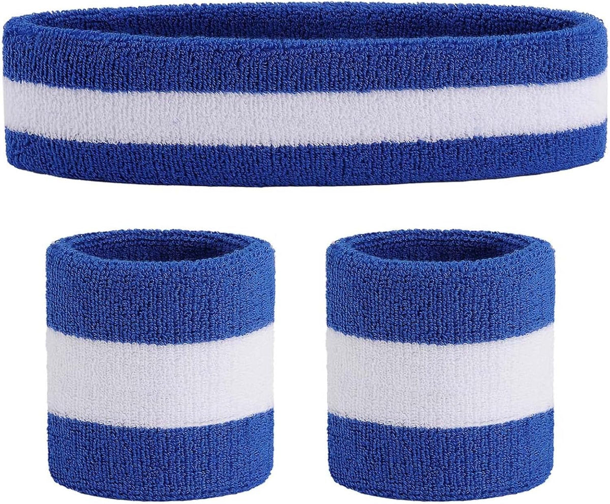 Sweatband Set Sports Headband Wristband Set Sweatbands Terry Cloth Wristband Wrist Sweatband Headbands Moisture Wicking Sweat Absorbing Head Band