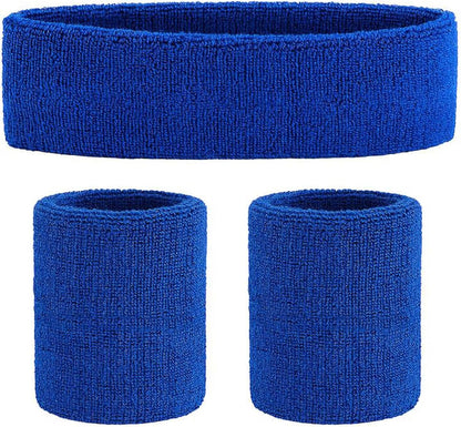 Sweatband Set Sports Headband Wristband Set Sweatbands Terry Cloth Wristband Wrist Sweatband Headbands Moisture Wicking Sweat Absorbing Head Band