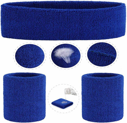 Sweatband Set Sports Headband Wristband Set Sweatbands Terry Cloth Wristband Wrist Sweatband Headbands Moisture Wicking Sweat Absorbing Head Band