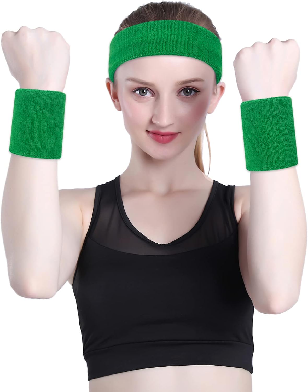 Sweatband Set Sports Headband Wristband Set Sweatbands Terry Cloth Wristband Wrist Sweatband Headbands Moisture Wicking Sweat Absorbing Head Band