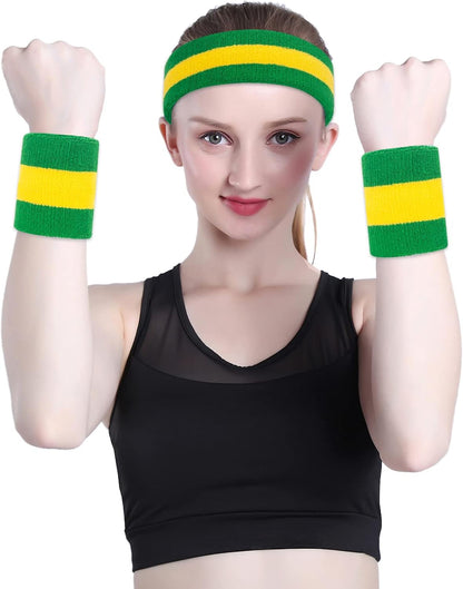 Sweatband Set Sports Headband Wristband Set Sweatbands Terry Cloth Wristband Wrist Sweatband Headbands Moisture Wicking Sweat Absorbing Head Band