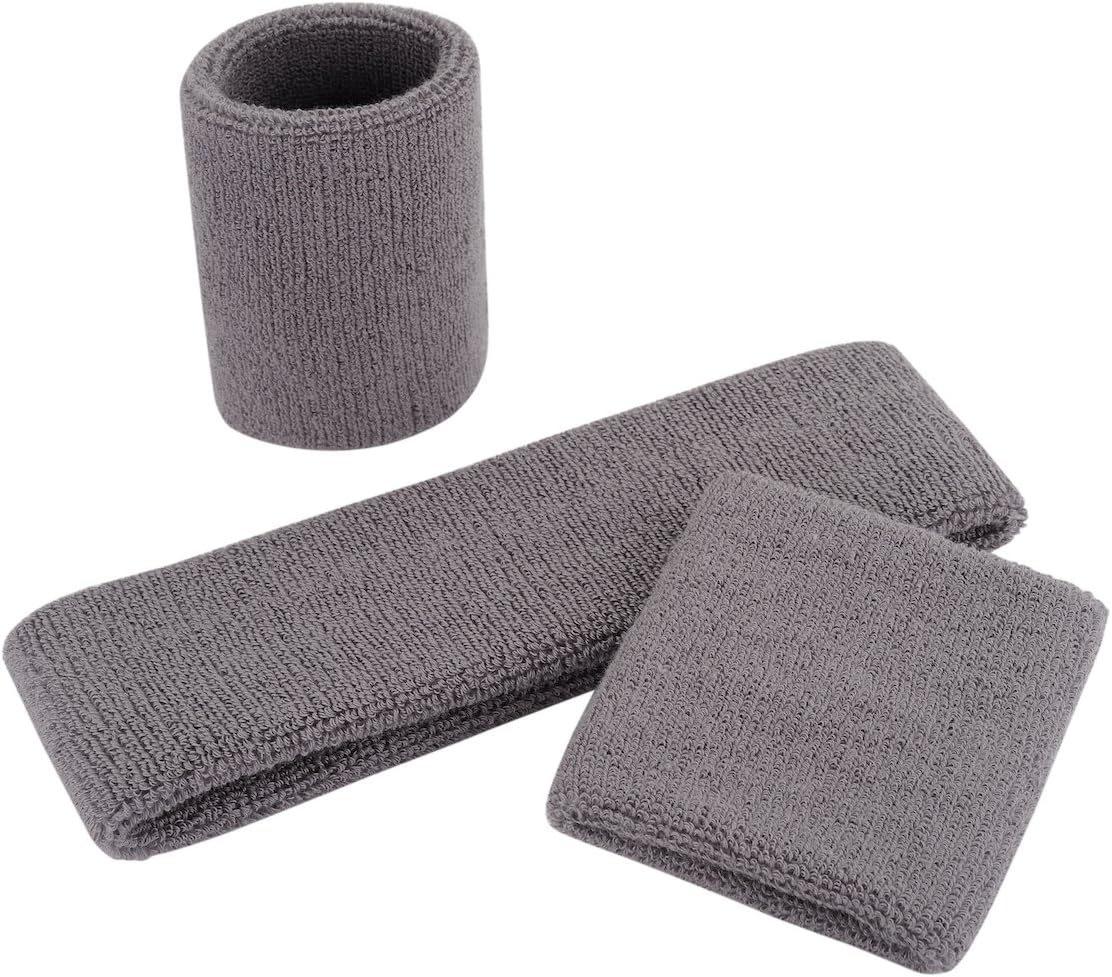 Sweatband Set Sports Headband Wristband Set Sweatbands Terry Cloth Wristband Wrist Sweatband Headbands Moisture Wicking Sweat Absorbing Head Band