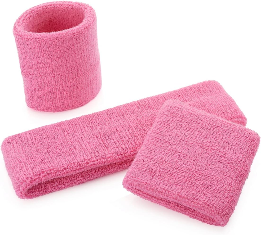 Sweatband Set Sports Headband Wristband Set Sweatbands Terry Cloth Wristband Wrist Sweatband Headbands Moisture Wicking Sweat Absorbing Head Band