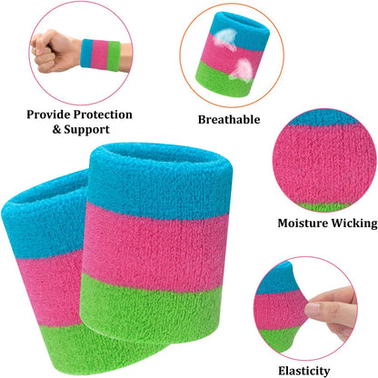 Sweatband Set Sports Headband Wristband Set Sweatbands Terry Cloth Wristband Wrist Sweatband Headbands Moisture Wicking Sweat Absorbing Head Band