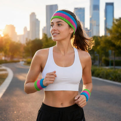Sweatband Set Sports Headband Wristband Set Sweatbands Terry Cloth Wristband Wrist Sweatband Headbands Moisture Wicking Sweat Absorbing Head Band