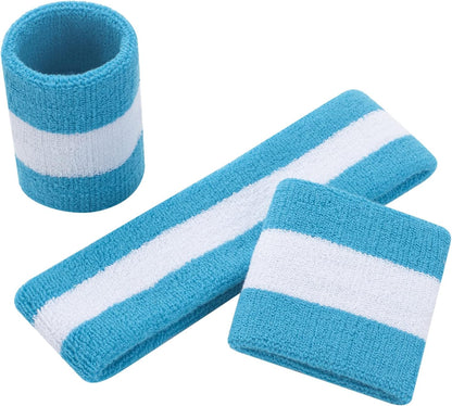 Sweatband Set Sports Headband Wristband Set Sweatbands Terry Cloth Wristband Wrist Sweatband Headbands Moisture Wicking Sweat Absorbing Head Band