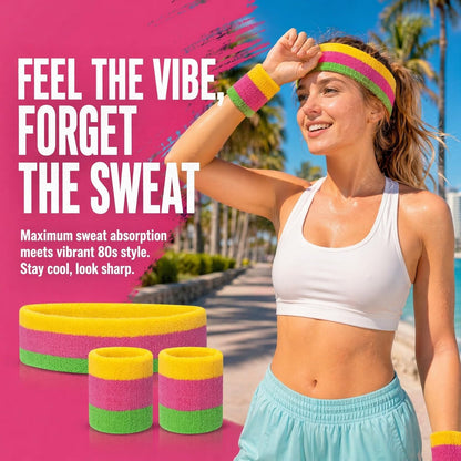 Sweatband Set Sports Headband Wristband Set Sweatbands Terry Cloth Wristband Wrist Sweatband Headbands Moisture Wicking Sweat Absorbing Head Band
