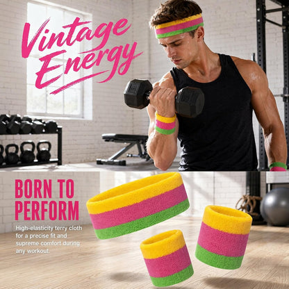 Sweatband Set Sports Headband Wristband Set Sweatbands Terry Cloth Wristband Wrist Sweatband Headbands Moisture Wicking Sweat Absorbing Head Band