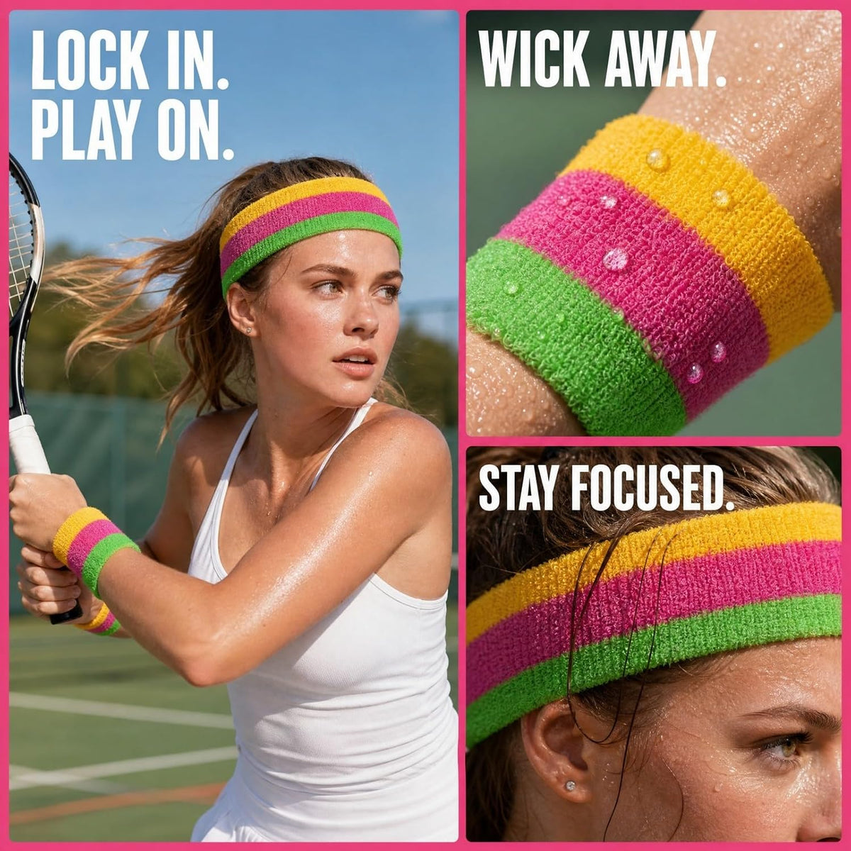 Sweatband Set Sports Headband Wristband Set Sweatbands Terry Cloth Wristband Wrist Sweatband Headbands Moisture Wicking Sweat Absorbing Head Band