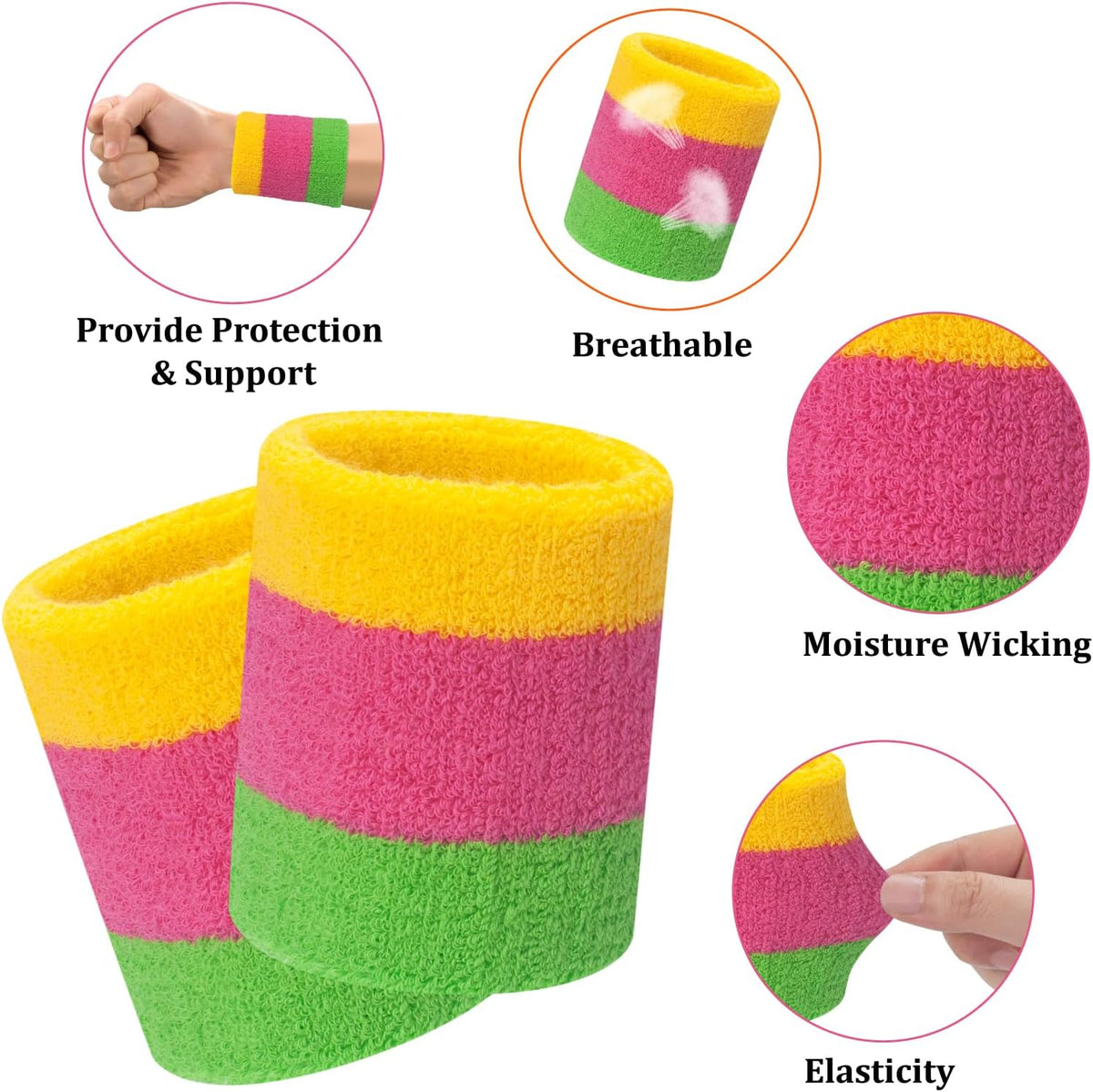 Sweatband Set Sports Headband Wristband Set Sweatbands Terry Cloth Wristband Wrist Sweatband Headbands Moisture Wicking Sweat Absorbing Head Band