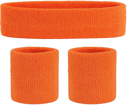 Sweatband Set Sports Headband Wristband Set Sweatbands Terry Cloth Wristband Wrist Sweatband Headbands Moisture Wicking Sweat Absorbing Head Band