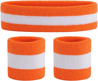 Sweatband Set Sports Headband Wristband Set Sweatbands Terry Cloth Wristband Wrist Sweatband Headbands Moisture Wicking Sweat Absorbing Head Band