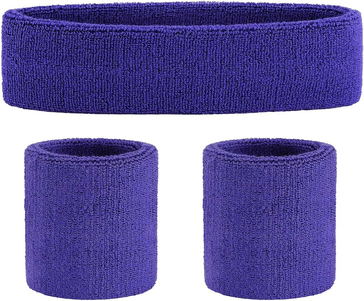 Sweatband Set Sports Headband Wristband Set Sweatbands Terry Cloth Wristband Wrist Sweatband Headbands Moisture Wicking Sweat Absorbing Head Band