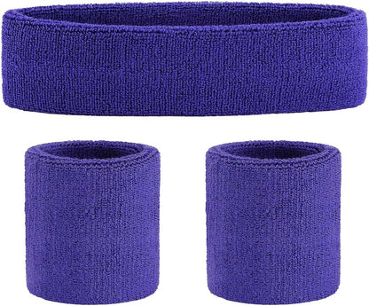 Sweatband Set Sports Headband Wristband Set Sweatbands Terry Cloth Wristband Wrist Sweatband Headbands Moisture Wicking Sweat Absorbing Head Band
