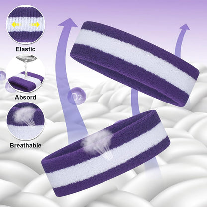 Sweatband Set Sports Headband Wristband Set Sweatbands Terry Cloth Wristband Wrist Sweatband Headbands Moisture Wicking Sweat Absorbing Head Band