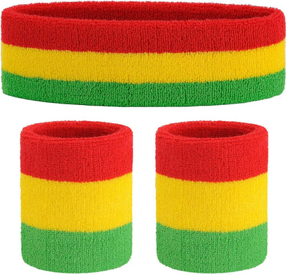 Sweatband Set Sports Headband Wristband Set Sweatbands Terry Cloth Wristband Wrist Sweatband Headbands Moisture Wicking Sweat Absorbing Head Band