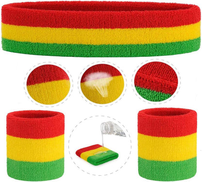 Sweatband Set Sports Headband Wristband Set Sweatbands Terry Cloth Wristband Wrist Sweatband Headbands Moisture Wicking Sweat Absorbing Head Band