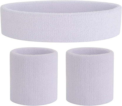 Sweatband Set Sports Headband Wristband Set Sweatbands Terry Cloth Wristband Wrist Sweatband Headbands Moisture Wicking Sweat Absorbing Head Band