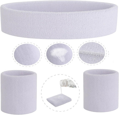 Sweatband Set Sports Headband Wristband Set Sweatbands Terry Cloth Wristband Wrist Sweatband Headbands Moisture Wicking Sweat Absorbing Head Band