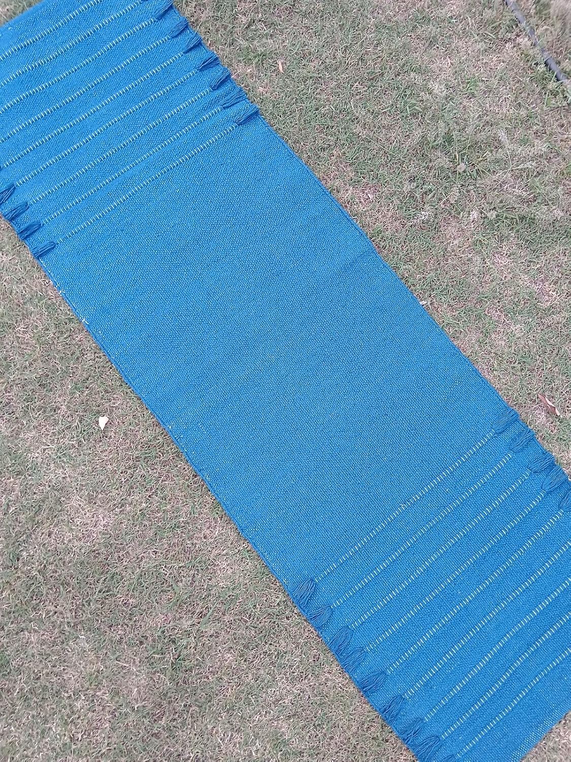 Jaipur art & Rugs Organic Cotton Yoga Mat - Eco-Friendly Hand-Woven Rug - Non Slip & Thick (24”x72”x5mm) for Everyday Fitness at Home - Comfortable Extra-Long