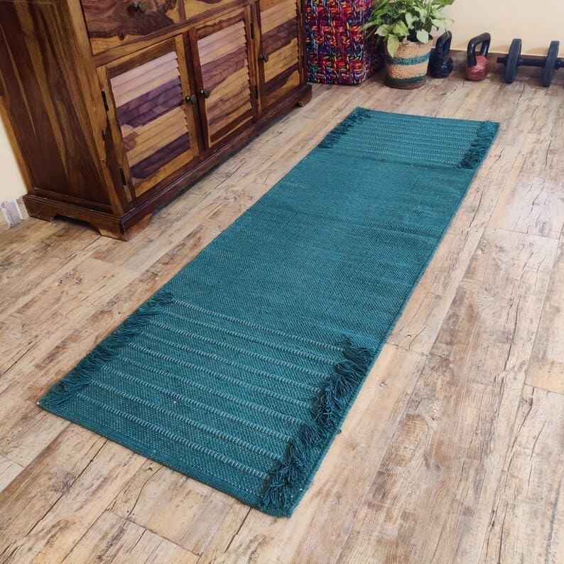 Jaipur art & Rugs Organic Cotton Yoga Mat - Eco-Friendly Hand-Woven Rug - Non Slip & Thick (24”x72”x5mm) for Everyday Fitness at Home - Comfortable Extra-Long