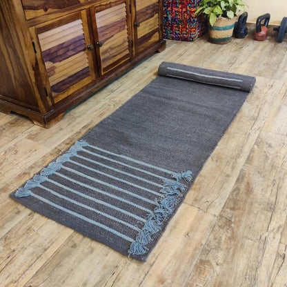 Jaipur art & Rugs Organic Cotton Yoga Mat - Eco-Friendly Hand-Woven Rug - Non Slip & Thick (24”x72”x5mm) for Everyday Fitness at Home - Comfortable Extra-Long