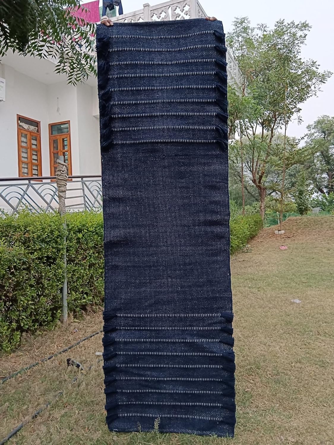 Jaipur art & Rugs Organic Cotton Yoga Mat - Eco-Friendly Hand-Woven Rug - Non Slip & Thick (24”x72”x5mm) for Everyday Fitness at Home - Comfortable Extra-Long