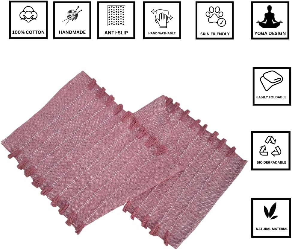 Jaipur art & Rugs Organic Cotton Yoga Mat - Eco-Friendly Hand-Woven Rug - Non Slip & Thick (24”x72”x5mm) for Everyday Fitness at Home - Comfortable Extra-Long