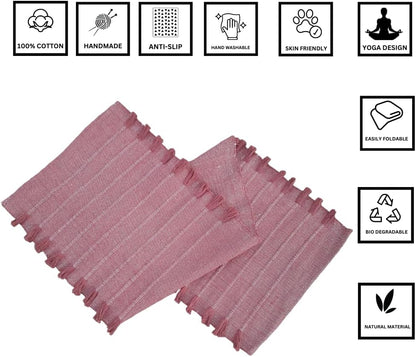 Jaipur art & Rugs Organic Cotton Yoga Mat - Eco-Friendly Hand-Woven Rug - Non Slip & Thick (24”x72”x5mm) for Everyday Fitness at Home - Comfortable Extra-Long