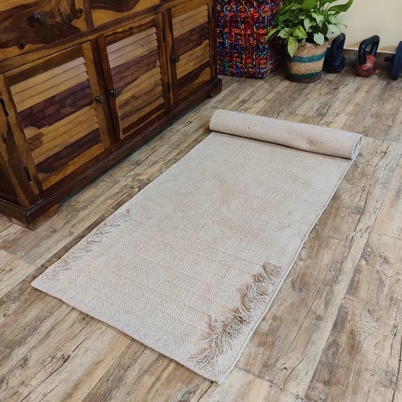 Jaipur art & Rugs Organic Cotton Yoga Mat - Eco-Friendly Hand-Woven Rug - Non Slip & Thick (24”x72”x5mm) for Everyday Fitness at Home - Comfortable Extra-Long