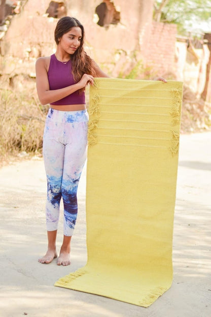 Jaipur art & Rugs Organic Cotton Yoga Mat - Eco-Friendly Hand-Woven Rug - Non Slip & Thick (24”x72”x5mm) for Everyday Fitness at Home - Comfortable Extra-Long