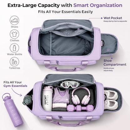 Women's Gym Duffle Bag with Shoes Compartment, 30L Capacity, Ideal for Travel, Gym, Sports, Duffel, Weekender