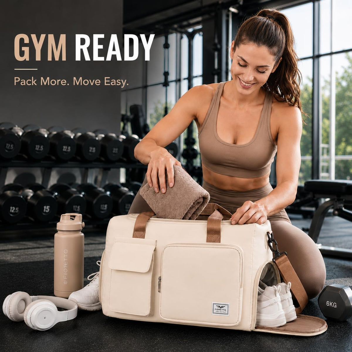 Women's Gym Duffle Bag with Shoes Compartment, 30L Capacity, Ideal for Travel, Gym, Sports, Duffel, Weekender