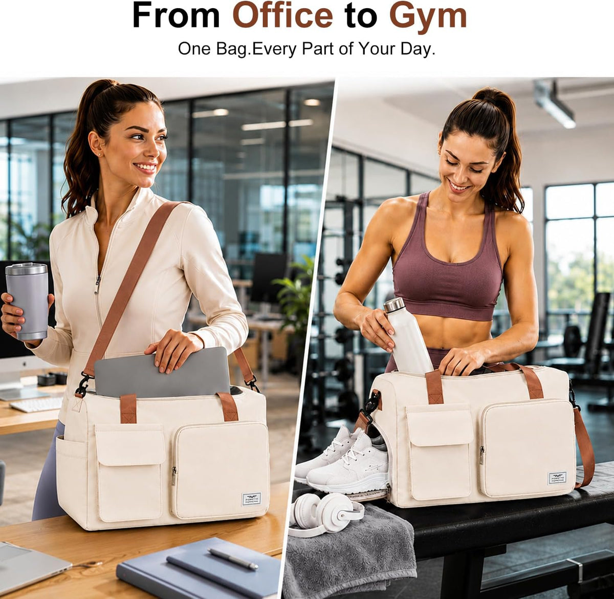 Women's Gym Duffle Bag with Shoes Compartment, 30L Capacity, Ideal for Travel, Gym, Sports, Duffel, Weekender