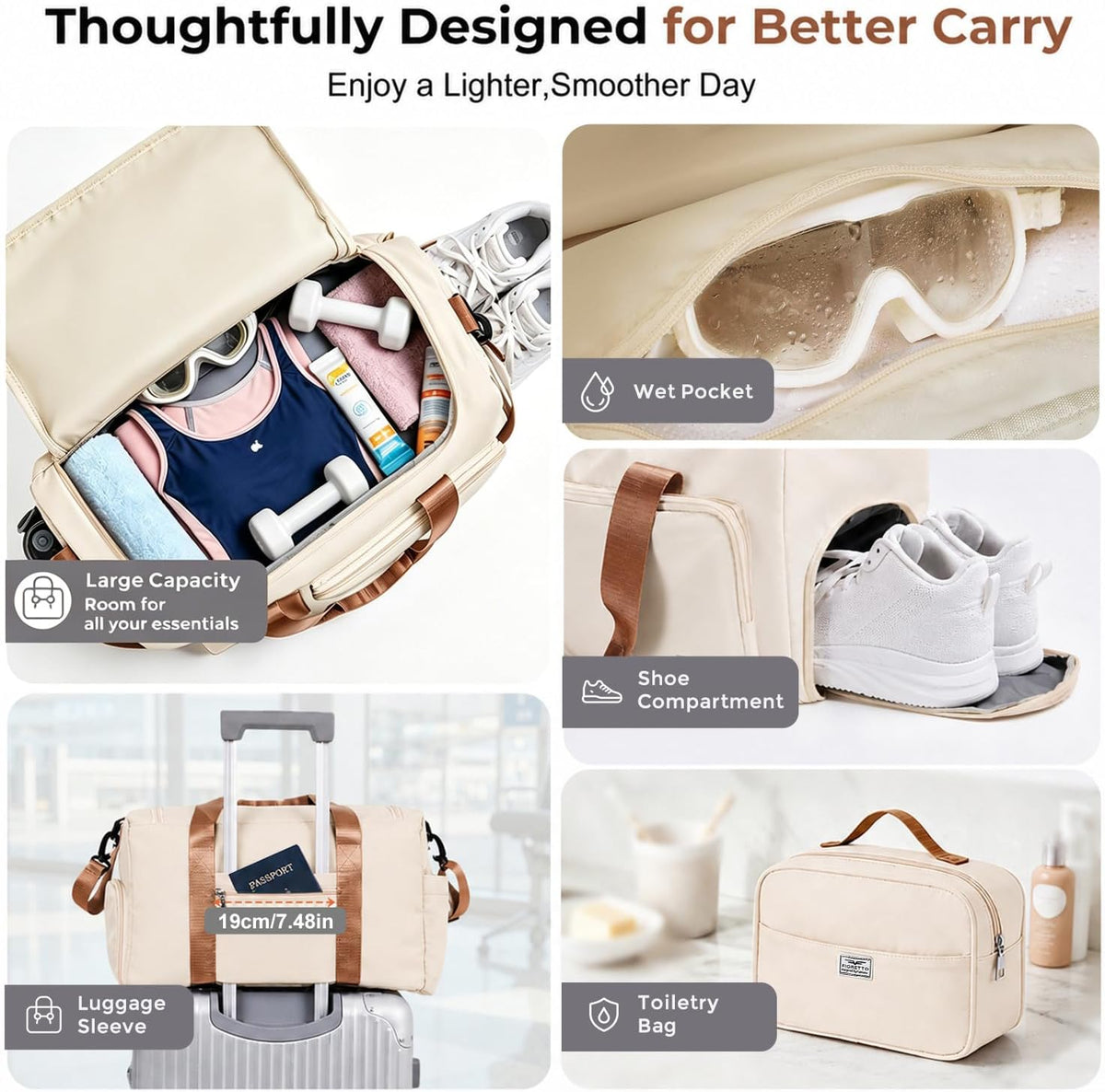 Women's Gym Duffle Bag with Shoes Compartment, 30L Capacity, Ideal for Travel, Gym, Sports, Duffel, Weekender