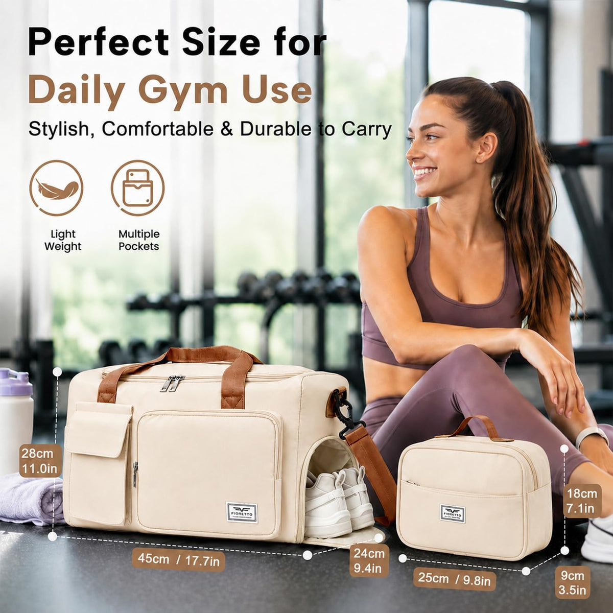 Women's Gym Duffle Bag with Shoes Compartment, 30L Capacity, Ideal for Travel, Gym, Sports, Duffel, Weekender