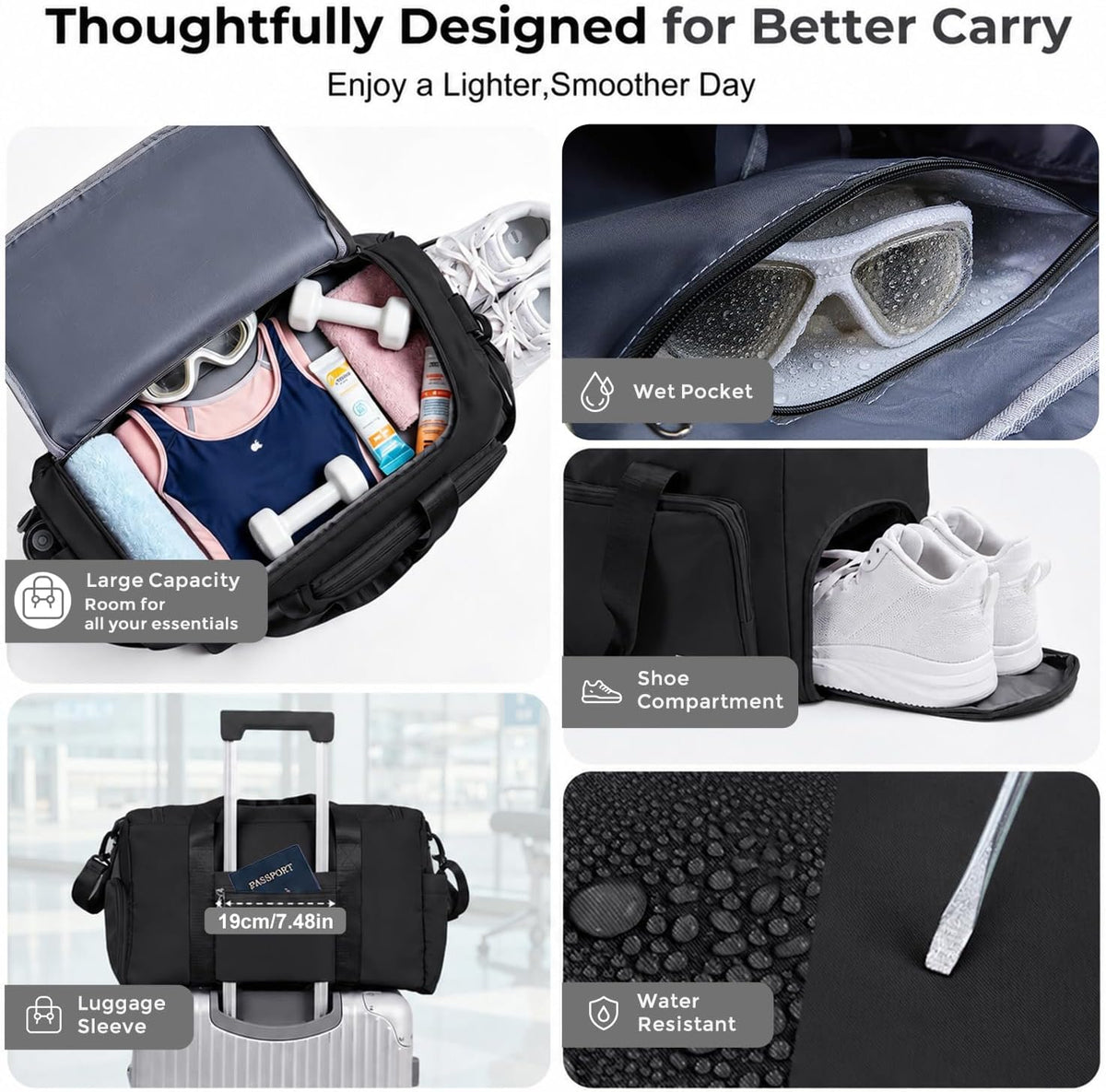 Women's Gym Duffle Bag with Shoes Compartment, 30L Capacity, Ideal for Travel, Gym, Sports, Duffel, Weekender