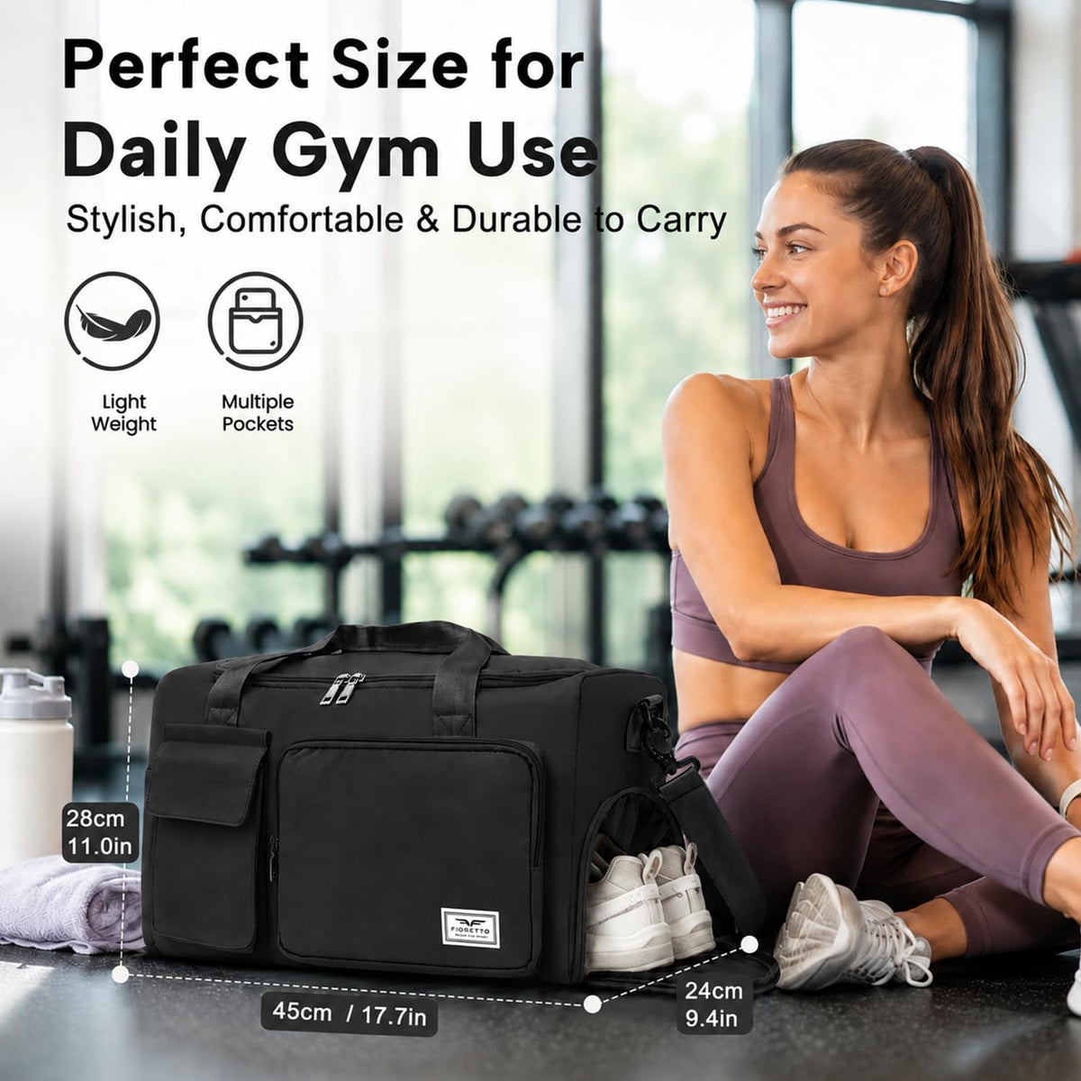 Women's Gym Duffle Bag with Shoes Compartment, 30L Capacity, Ideal for Travel, Gym, Sports, Duffel, Weekender