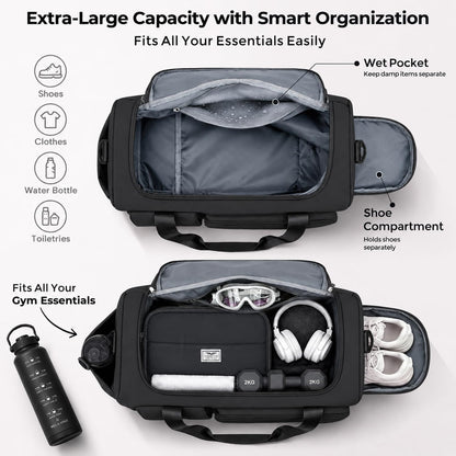 Women's Gym Duffle Bag with Shoes Compartment, 30L Capacity, Ideal for Travel, Gym, Sports, Duffel, Weekender